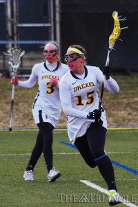 Attack Jessica Rudloff scored two goals in Drexel’s 14-10 win over Villanova March 6 at Vidas Field. Rudloff was one of six Dragons to score at least two goals in the game.