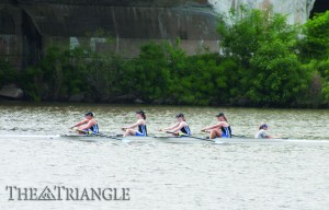Drexel crew hosted Bucknell University and Mercyhurst University on the Schuylkill River April 6 and won five of the six events on the day. The women's team claimed both of the top two spots in the second varsity eight event over the Bison and the Lakers.
