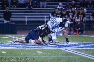 Drexel’s faceoff specialists, sophomore Nick Saputo and junior Deven Thomas (pictured above), have combined to win 177 of 346 draws (51.2 percent) this year. Saputo had a goal and an assist in the Dragons’ win over Towson University.