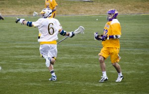 Senior midfielder Garrett McIntosh celebrates a goal with his Drexel teammates in a home game at Vidas Field.