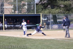 Senior first baseman Jenn Reading stretches for the out in Drexel's doubleheader loss against Hofstra University April 7 at Drexel Softball Field. Reading leads the Dragons with 14 RBI in 36 games this season.