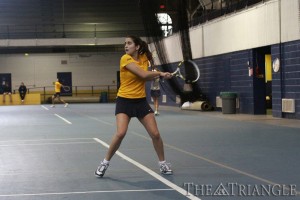 Senior Zeynep Mafa, pictured above, and junior Nicole pivonka advanced to the Round of 16 in the Flight a main draw of the Cissie Leary Invitational Sept. 20-22.