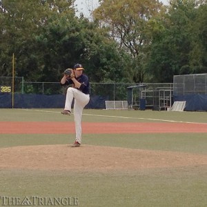 Sophomore Chris Martin works from the stretch during Drexel’s 4-0 loss to La Salle University Oct. 19. With a doubleheader sweep against Cairn University Oct. 26, the Dragons would finish the fall season 7-6.