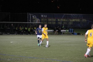 Senior Jared Girard keeps possession during Drexel’s 1-0 win over La Salle University Sept. 17 at Vidas Field. The midfielder has contributed one goal and one assist for the Dragons so far this season.