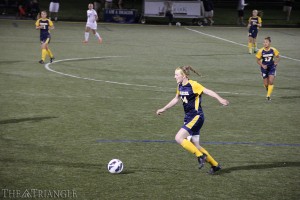 Junior Melissa Chapman carries the ball upfield during a game at Vidas Field. The defender has one assist this season, which came during Drexel’s 3-0 win over the University of Maryland Baltimore County Sept. 1.