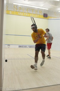 Senior Justin Singh winds up for a shot against junior Ryan Todd of Cornell University at the Kline & Specter Squash Center in Philadelphia Nov. 23.