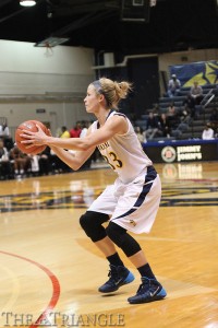 Senior Fiona Flanagan eyes up a jump shot during Drexel’s 62-52 victory over Providence College Nov. 15 at the DAC.