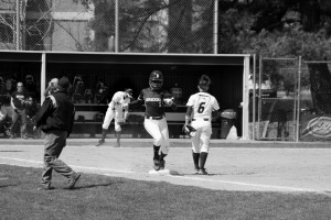 Ajon Brodie The Triangle Then-junior outfielder Comfort Ahonkhai tags first base in a game from last spring versus Hofstra. Through 22 games this season the senior Ahonkhai is batting .283 with three RBI and five stolen bases.