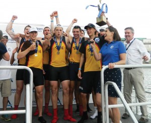 The Crew team celebrates following its second consecutive victory in overall points at the 76th annual Aberdeen Dad Vail Regatta May 10th. (Photo Courtesy - DrexelDragons.com)