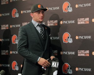 Cleveland Browns first round draft choice Johnny Manziel arrives for a news conference with the local media at the team's headquarters on Friday, May 9, 2014, in Berea, Ohio. (Phil Masturzo/Akron Beacon Journal/MCT)
