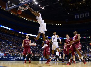 Kansas's Andrew Wiggins throws down a dunk versus Eastern Kentucky during the second round of the 2014 NCAA Tournament. (Jasen Vinlove - USA Today Sports Images)