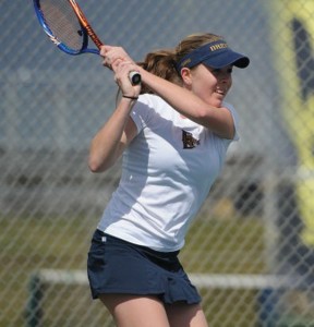 Senior Nicole Pivonka follows through on a return during warm-ups. (Photo Courtesy - DrexelDragons.com)