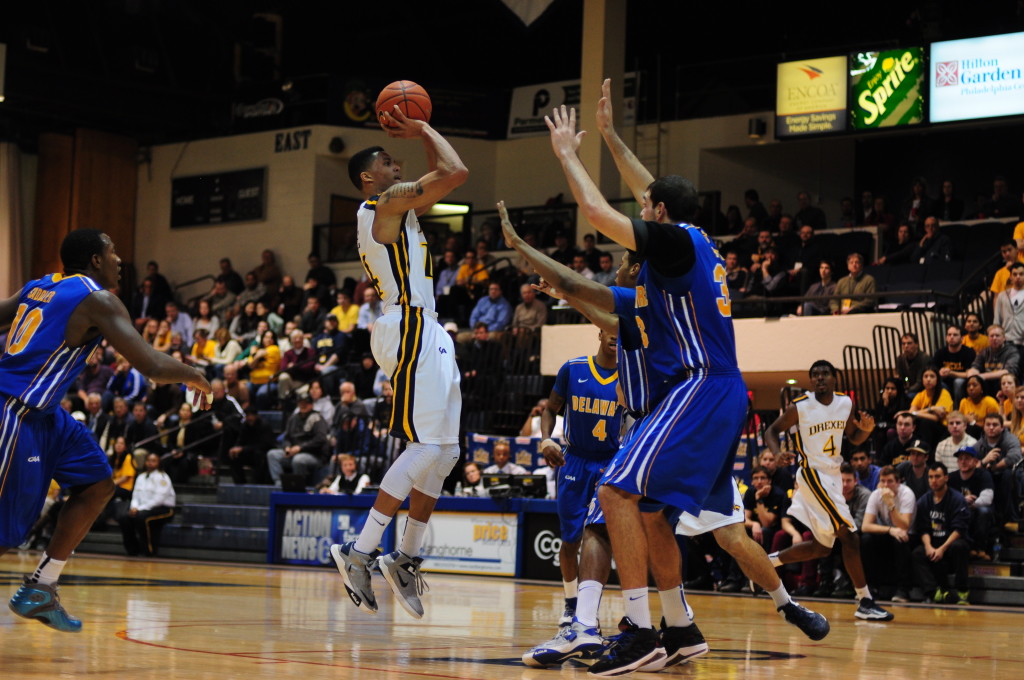 Drexel guard Damion Lee rises for a shot in a home game against the University of Delaware Jan. 27, 2013. (Ken Chaney - The Triangle)