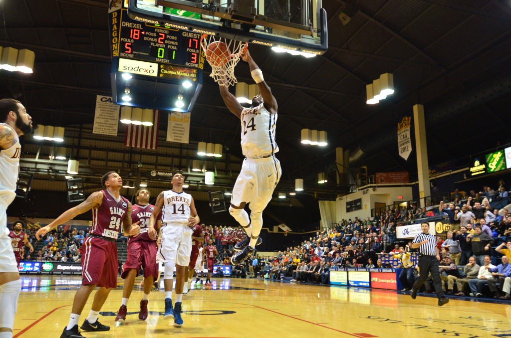 Drexel forward Rodney Williams flushes a dunk Nov. 17 at the Daskalakis Athletic Center. (Ken Chaney - The Triangle)