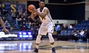 Forward Tyshawn Myles eyes up the University of Delaware defense on Jan. 17. (Greg Carroccio - DrexelDragons.com)