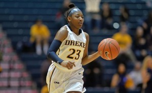 Sophomore guard Alexis Smith dribbles the ball up the court during the Dragons’ matchup against Hofstra University Jan. 22. Smith had her season high in points in the game, scoring 16 points on 5-9 shooting.  (Photo Courtesy - Drexeldragons.com)