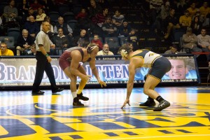 Drexel wrestling competes against Lock Haven Jan. 16. The weekend of Feb. 23, the Dragons faced off against Eastern Intercollegiate Wrestling Association rivals Hofstra University and Cornell University, losing to Cornell but beating Hofstra. (Ajon Brodie - The Triangle)