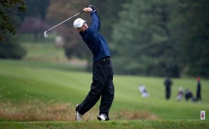 Photo courtesy Drexeldragons.com Senior Chris Crawford follows through on a shot.  Crawford was awarded Colonial Athletic Association golfer of the week for his performance at the ODU/OBX.