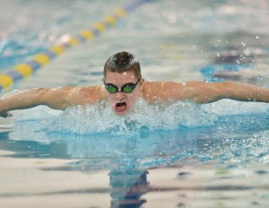 Photo courtesy Drexeldragons.com CAA Swimmer of the Week Kyle Lukens hits the water.
