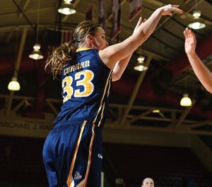 Photo courtesy Drexeldragons.com Sarah Curran, one of the athletes of the week, takes a jumper earlier this season.